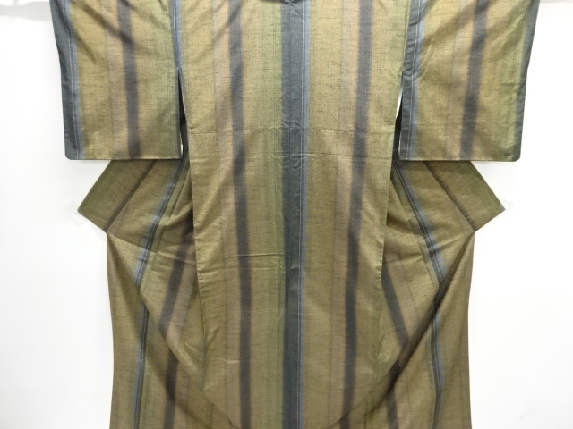 縞織り出し手織り紬着物